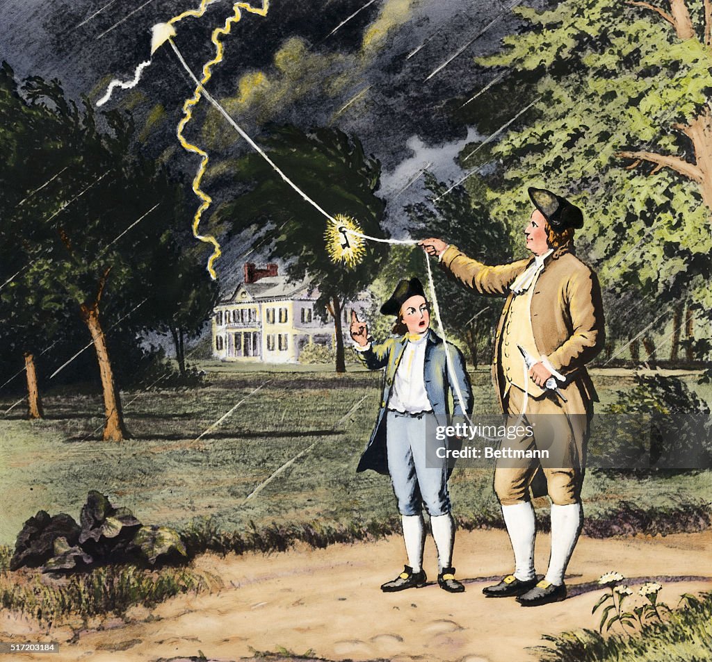 Benjamin Franklin Getting Electricity from Lightning