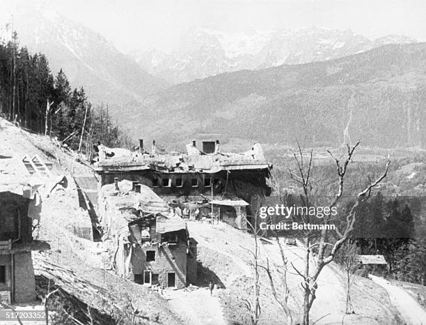 View of Hitler's Berchtesgaden home after it was blasted by Allied bombs.