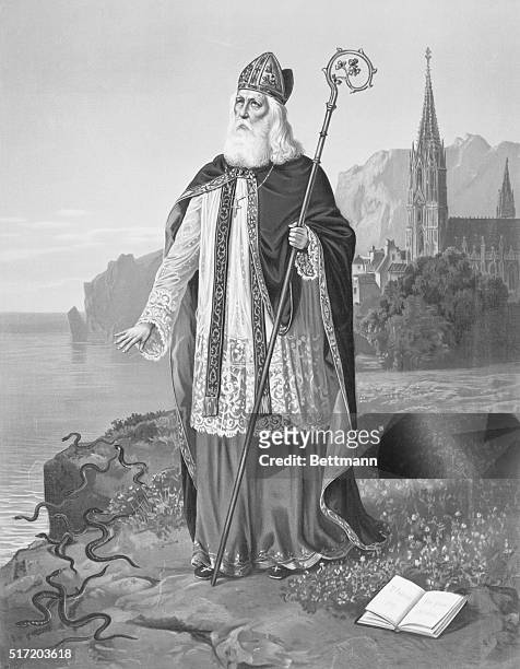 St. Patrick. Lithograph by Greil. Undated illustration.