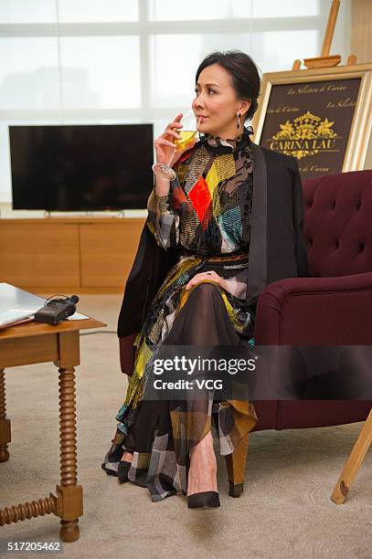 Actress Carina Lau promotes her own wine brand on March 24, 2016 in Chengdu, Sichuan Province of China.