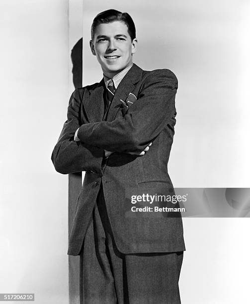 Publicity handout shows Ronald Reagan as a young Warner brothers and Vitaphone pictures actor. Undated photograph.