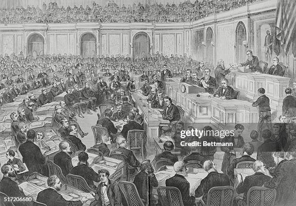 In the U.S. Presidential election of 1876 , the electoral counts from four states were in dispute, creating a stalemate that took weeks to resolve...