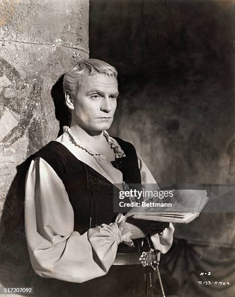 English actor Laurence Olivier as Hamlet in the 1948 film, Hamlet which the actor directed himself.