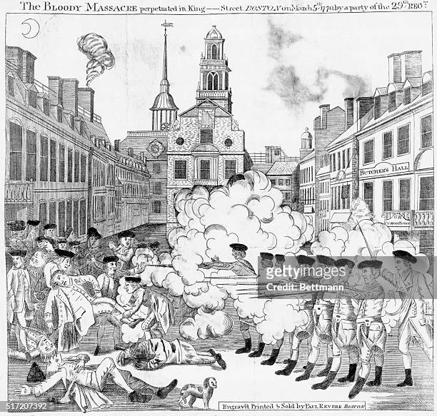 Boston, MA- Boston Massacre in King Street, Boston. Engraving by Paul Revere. BPA2# 5139