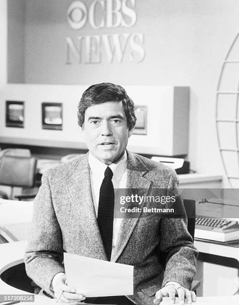 Dan Rather reading the news on CBS. Undated television still.