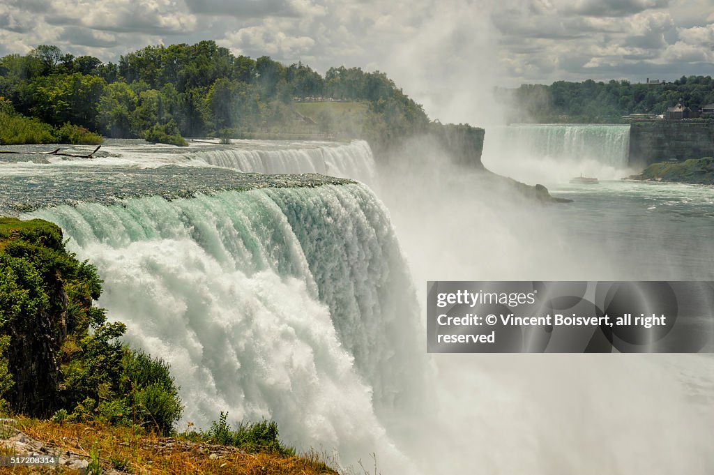 Close-up view of the American Falls in Niagara Falls, US