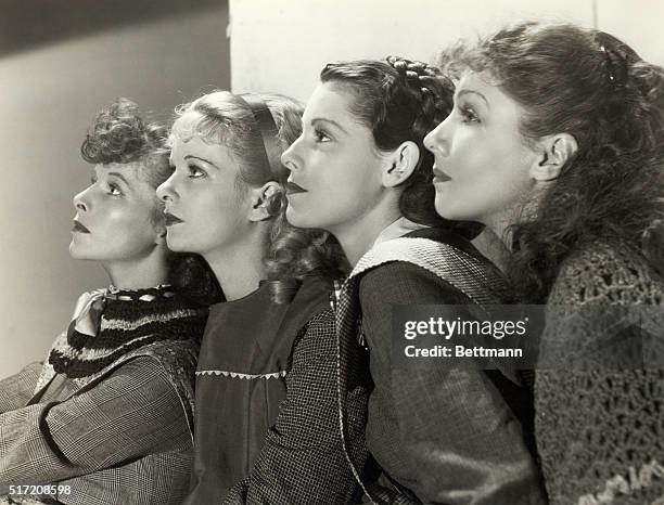 Publicity handout showing : Katherin Hepburn, Joan Bennett, Francis Dee and Jean Parker, for the 1933 RKO Pictures production of "Little Women."...