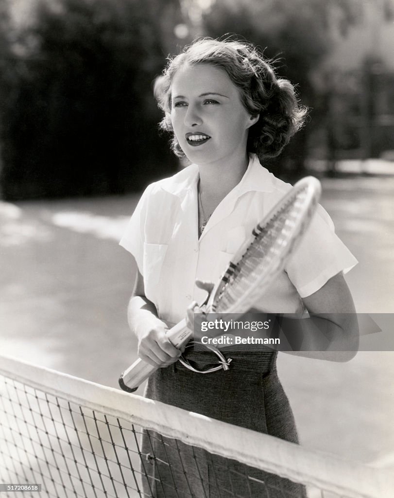 9/21/1934- Picture shows Barbara Stanwyck in action on the tennis ...