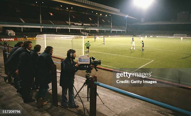 Cameras film from an empty terrace during the European Cup Winners 1st round, 2nd leg match between West Ham and Castillas at Upton Park on October1...