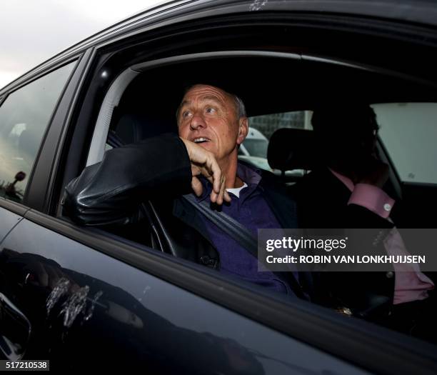 Johan Cruyff arrives on March 30, 2011 at the Amsterdam ArenA. The board of directors of Ajax resigned during a special meeting of the member council...