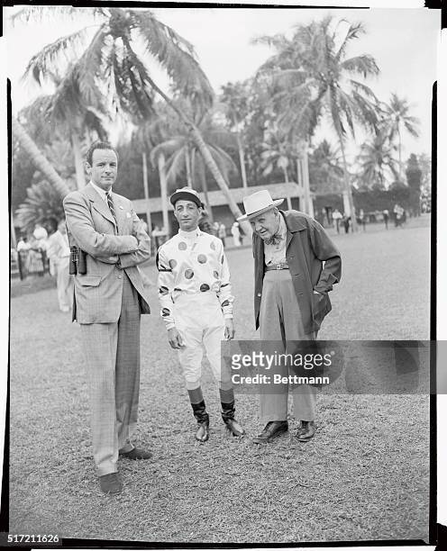 This famous trio stands in the Paddock at Hialeah Park when Nashua went to post for a prep race before the $100,000 Flamingo Stakes on February 26th....