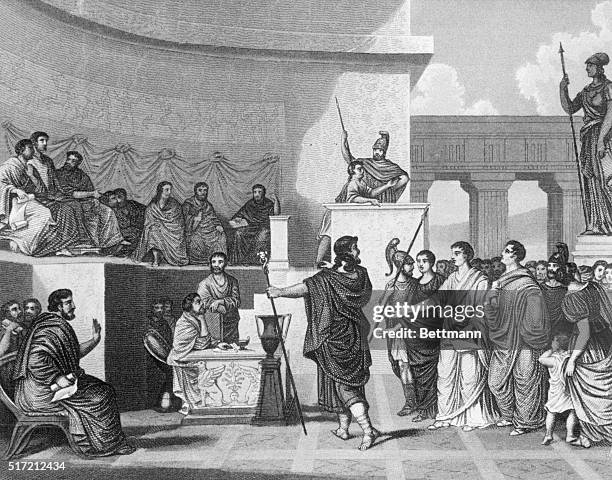 Session of the Roman Senate. Undated copper engraving.