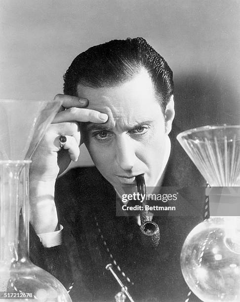 Basil Rathbone as detective Sherlock Holmes in the Twentieth Century Fox film "The Hound of the Baskervilles."