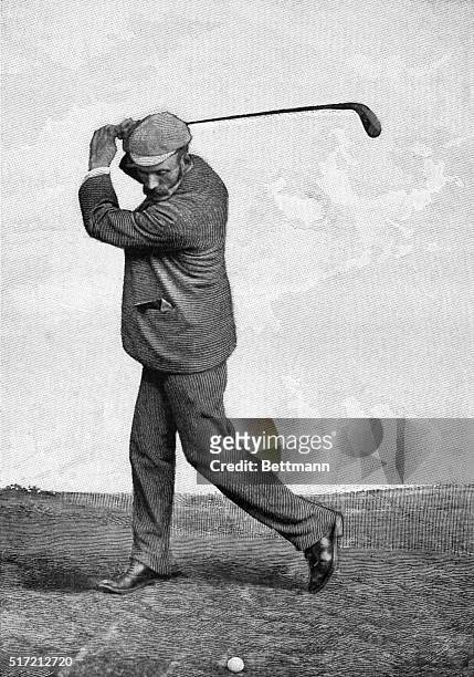 The drive- the top of the swing. Golfing. Undated illustration.