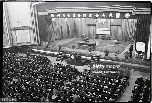 Taipei, Formosa: Nationalist China's President Chiang Kai-shek has a full house as he addresses the National Assembly in a special session in Taipei....