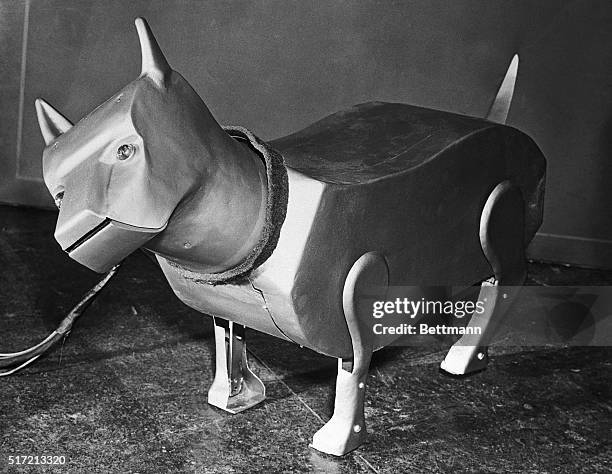 Sparko, the world's first electrical dog, as he looked on arrival at the engineer's club, New York City, on his way to the World's fair, where he...