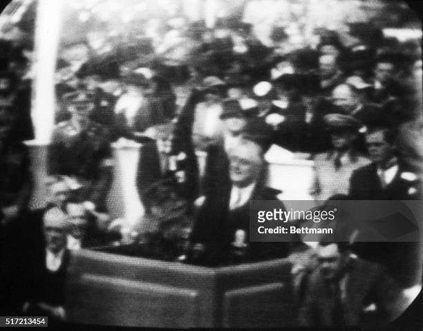 New York: The picture shows how President Franklin D. Roosevelt appeared on the television receiving sets in the Metropolitan area, April 30th, when...