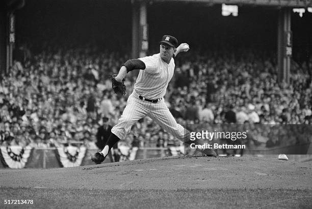 Yankee pitcher Whitey Ford during the first game of the World Series against the Cincinnati Reds.