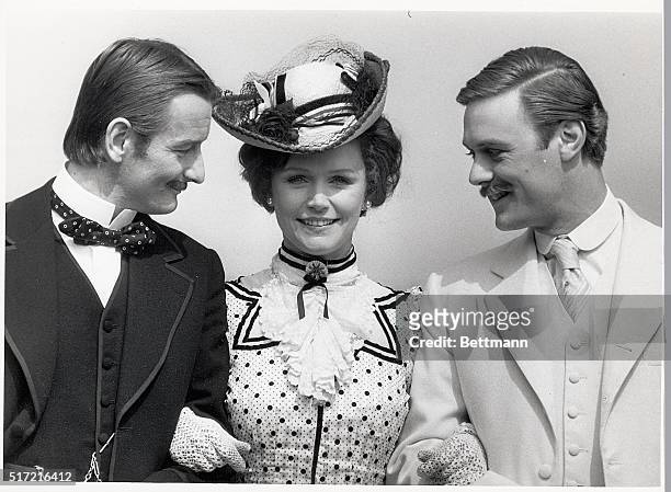 Picture shows the members of the cast of the mini-series, "Jennie, Lady Randoph Churchill". "Jennie", Lee Remick, with her two husbands, Lord...