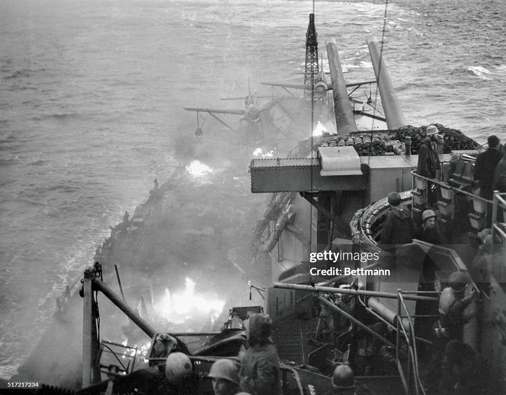 USS Nevada Smoking Due to Airplane Crash