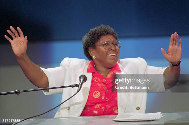 Barbara Jordan gives the final keynote speech of the evening as the first day of the Democratic National Convention wraps up 7/13.