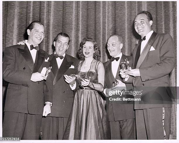 New York, NY- Five prominant entertainers line up with their "Michaels," the radio-television industry's counterpart of Hollywood's "Oscar" at the...