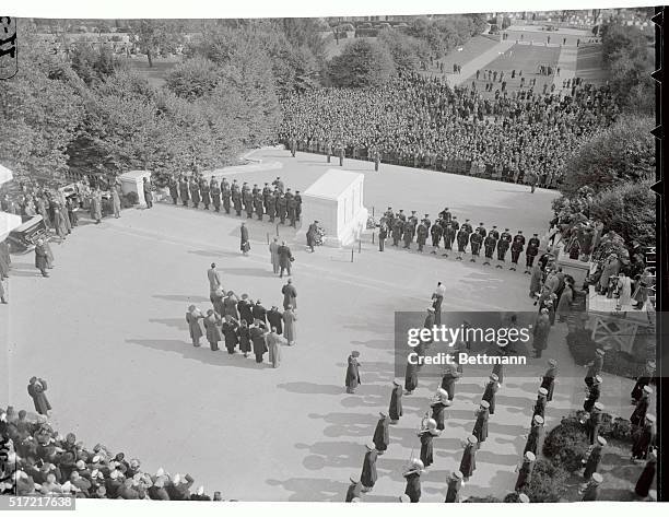 Here is a general view of the Armistice Day ceremonies at the tomb of the Unknown Soldier in Arlington National Cemetery, on Armistice Day's 23rd...