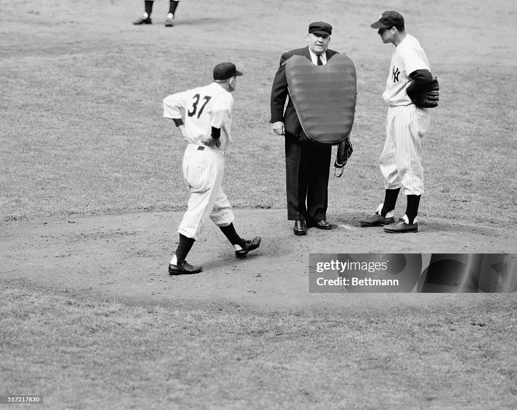 Vic Raschi Watching Casey Stengel Arguing with Umpire Bill Summers