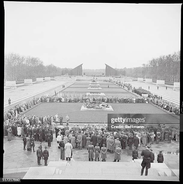 East Berlin, East Germany: German Communists joined with their Russian conquerors today in celebrating the fifth anniversary of Germany's defeat in...