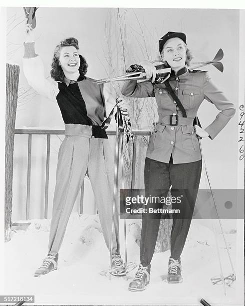 The modish skiing Miss was probably seen in either of these two costumes on the slopes at Sun Valley and other winter resorts. Both costumes were the...