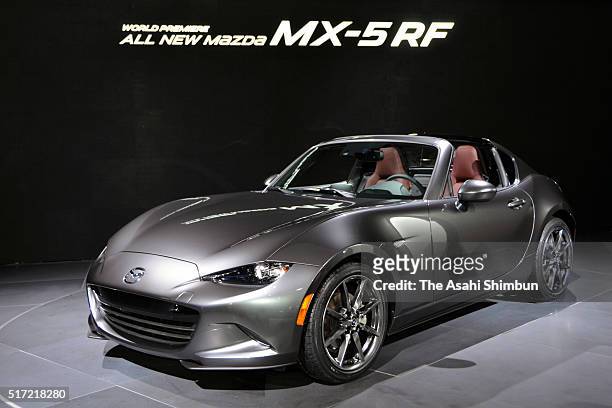 Mazda Motor Co's MX-5 RF is displayed at the New York International Auto Show at the Javits Center on March 23, 2016 in New York City.