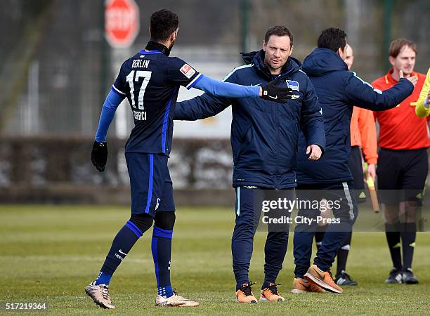 Tolga Cigerci and Coach Pal Dardai of Hertha BSC during the test match between Hertha BSC and Hertha BSC U23 on March 24, 2016 in Berlin, Germany.