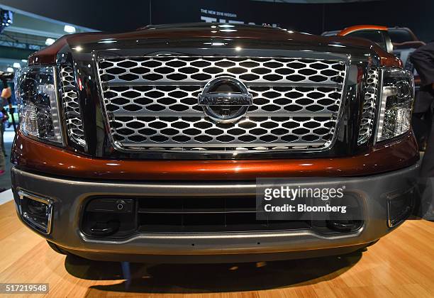 The 2017 Nissan Motor Co. Titan pickup truck is displayed during the 2016 New York International Auto Show in New York, U.S., on Thursday, March 24,...