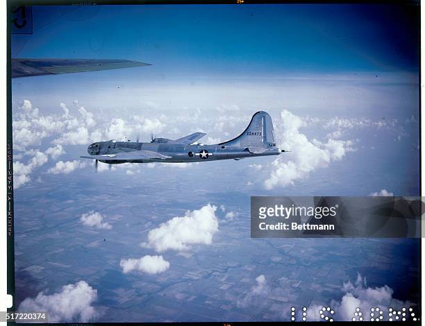 S bring new era in air war. Like a huge bird, this B-29 "superfortress" of the 20th bomber command wings through the air, seeking its prey. Japanese...