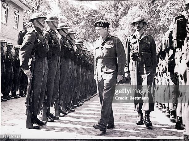 Oldenburg, Germany- Field Marshal Sir Bernard L. Montgomery is pictured as he reviewed members of the Third Canadian Infantry Division and later...