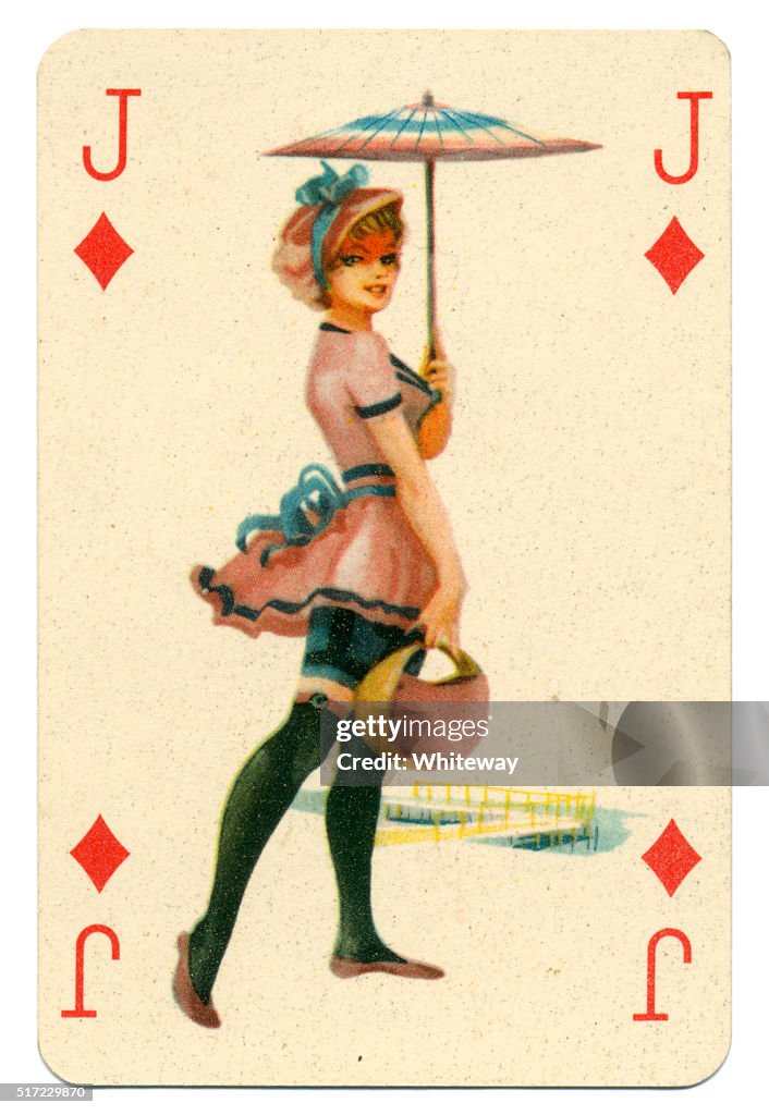 Seaside pin-up Romikartya 4 vintage playing card Hungary 1950s