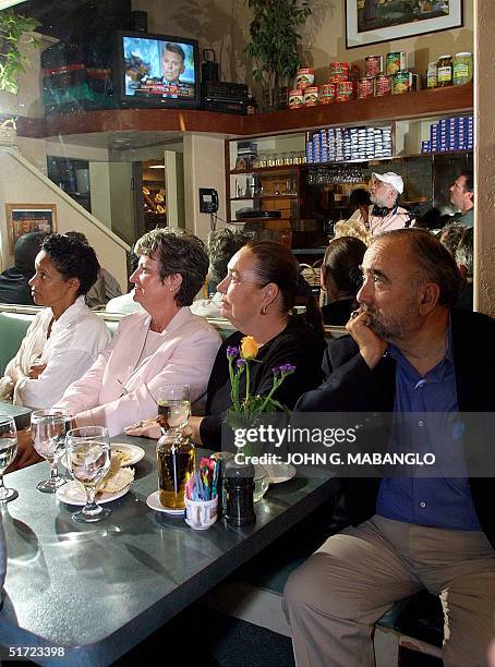 Art Azevado, Susan Azevado, Mindy Livingston, and Robbin Slocum watch ABC's Connie Chung's interview with U.S. Congressman Gary Condit in Modesto,...