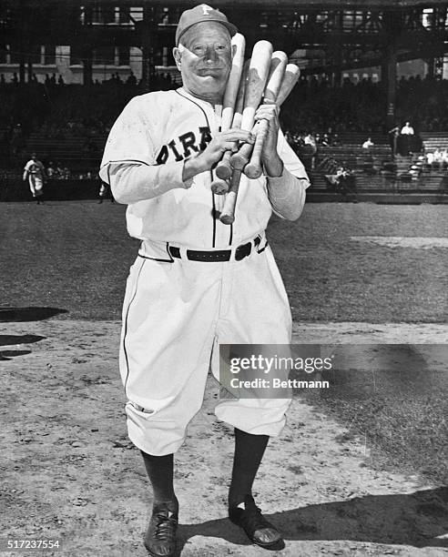 Still spry at 75 is Honus Wagner, baseball's "Grand old man", who is shown on the job in Pittsburgh, Pennsylvania, April 20, when the Pirates played...