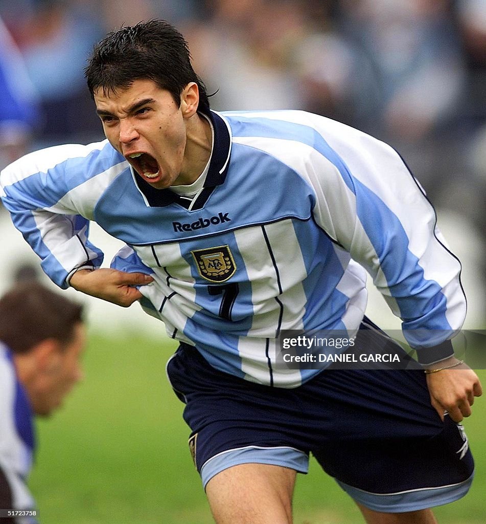 Argentinian Javier Saviola celebrates his team's f