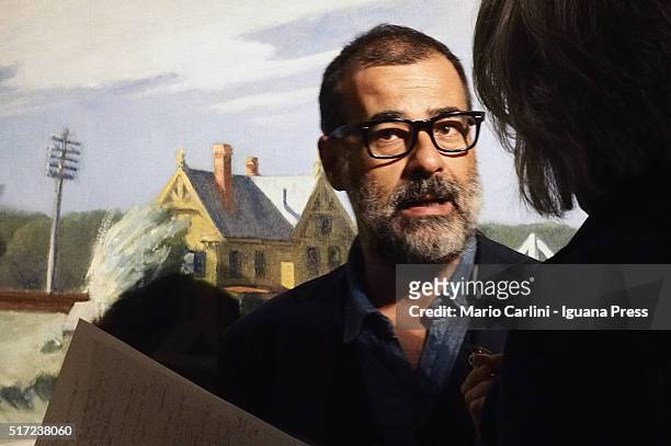 Italian curator Luca Beatrice attends the preview of the Edward Hopper exhibition at Palazzo Fava on March 24, 2016 in Bologna, Italy.