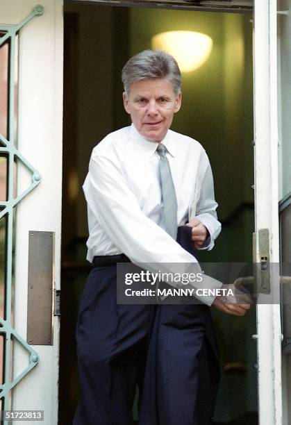 Congressman Gary Condit D-CA leaves his apartment 12 July, 2001 in Washington, DC. Condit is under heavy scrutiny in the disappearance of intern...