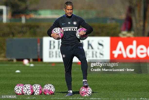 Internazionale Milano assistant manager coach Sylvinho looks on during the FC Internazionale training session at the club's training ground on March...