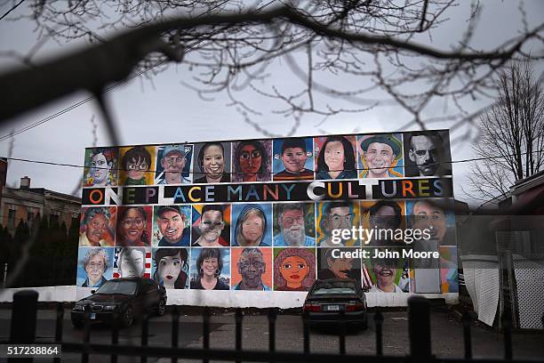 Mural stands in downtown on March 14, 2016 in New London, CT. Officials say the current heroin epidemic cuts across all demographics, as millions of...