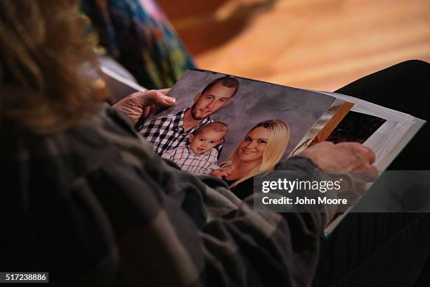 Kim Sullivan, who's son , died of a heroin overdose, prepares address students at Fitch Senior High School during a presentation to educate teens...