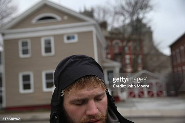 Jackson who said he is addicted to prescription medication, struggles to stand on March 14, 2016 in New London, CT. Police say an increasing number...