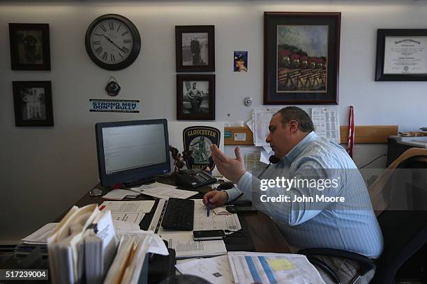 Gloucester police chief Leonard Campanello speaks from his office on March 22, 2016 in Gloucester, MA. Last year Campanello created the Angel...