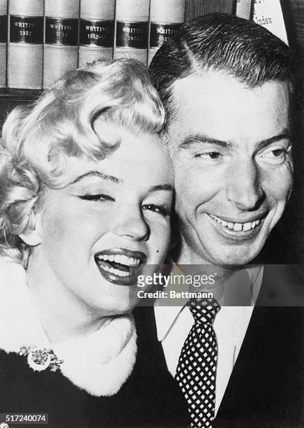 Actress Marilyn Monroe and baseball player Joe DiMaggio just after their marriage ceremony in a judge's chambers in San Francisco, California.