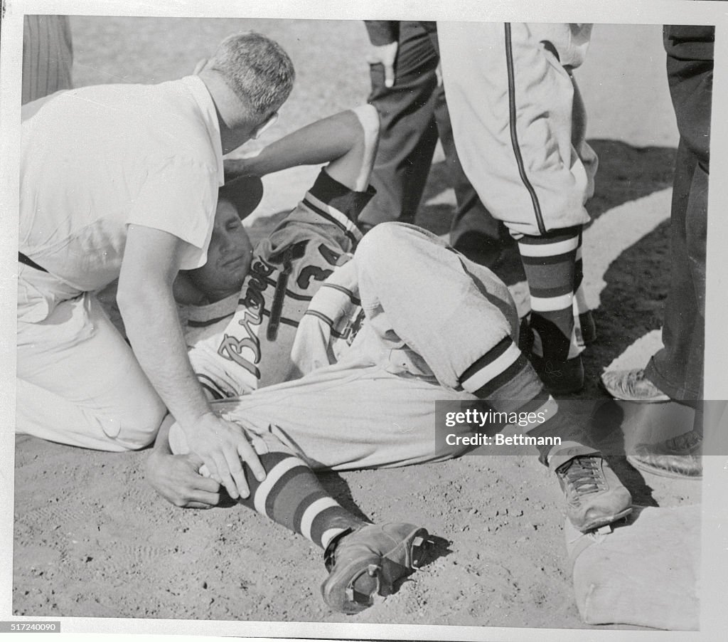 Bobby Thomson Lying on Ground After His Injury