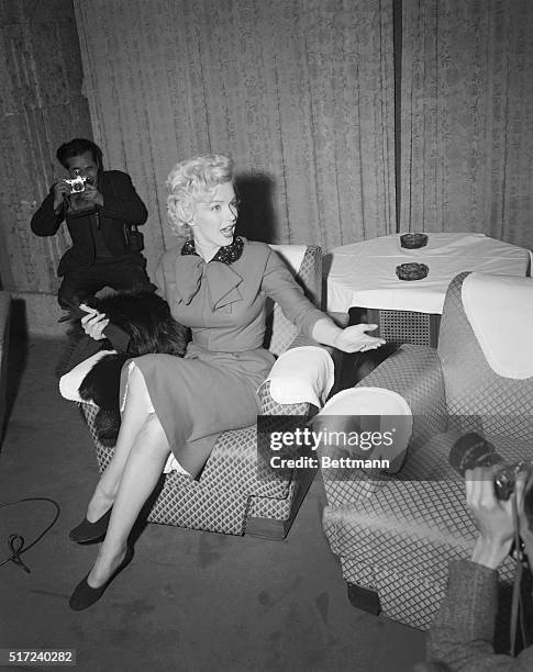 Marilyn Monroe, on an extended honeymoon trip to Japan Press at an interview in the imperial Hotel in Tokyo. The interview, which closed with the...