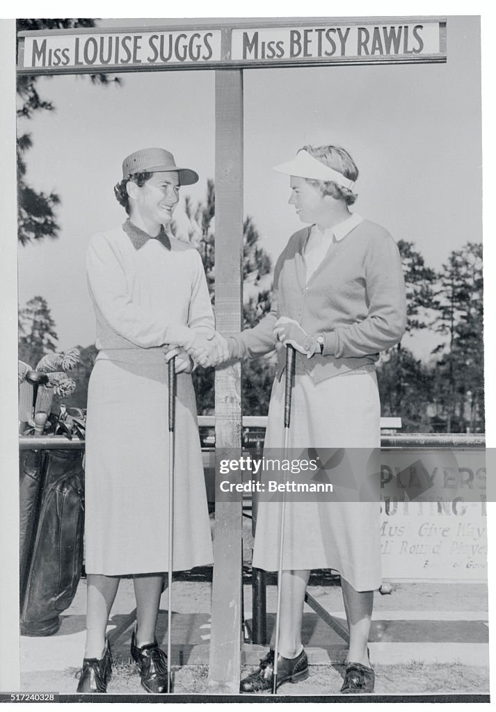 Louise Suggs Shaking Hands with Betsy Rawls